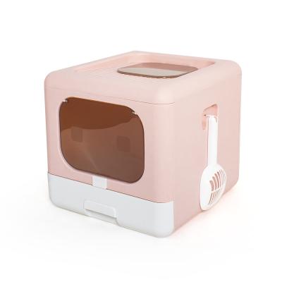 China Hidden Carton Included Plastic Viable Cat Litter Box Toilet Collapsible Pet Cat Litter Box With Cleaning Large Scoop for sale