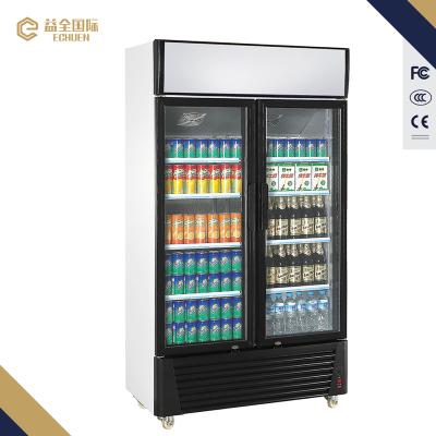 China 580L Single-temperature Double Doors Supermarket Used Cooler Beverage Coke Fridge Redbull Refrigerator for sale