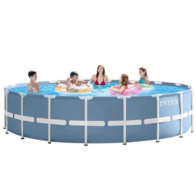 China Premium PVC+Steel Prism Metal Frame Bath INTEX 26732 Pools Set 18ft Around 5.49m Family Backyard Garden Above Ground Steel Swimming Pool for sale