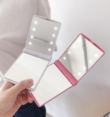 China Double Sided LED Lighted Portable Makeup Mirror with 8 Dimmable Led Lights, Travel Compact Mirror for sale