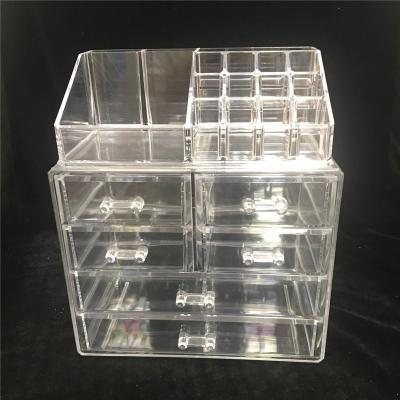 China 2 Pieces Viable Acrylic Organizer Cosmetic Storage Drawers Makeup And Jewelry Display Box for sale