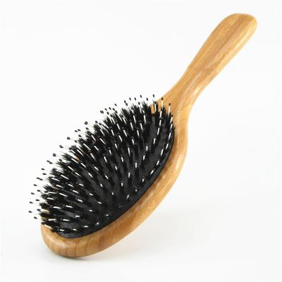 China Medium Oval Pad Cushion Handle Bamboo Hair Brush with 100% Boar and Nylon Bristle for sale