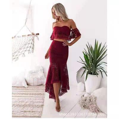 China Elegant QUICK DRY Lace Two-Piece Skirt And Cutwork Top European Hot Sale Lace Crop Top Dress for sale