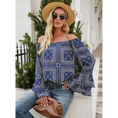 China European hot sale girl fashion anti-pilling blouse loose off shoulder top girls clothes frill sleeve blouse for sale