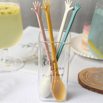 China 4 Viable Colors 4 Packs Long Handle Plastic Coffee Juice Stirrer Tableware Dessert Spoon for sale