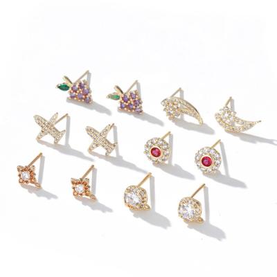 China Fashion Airplane Grape Shape Ear Stud 14K Gold Plated Zircon Stud Earrings Women for sale