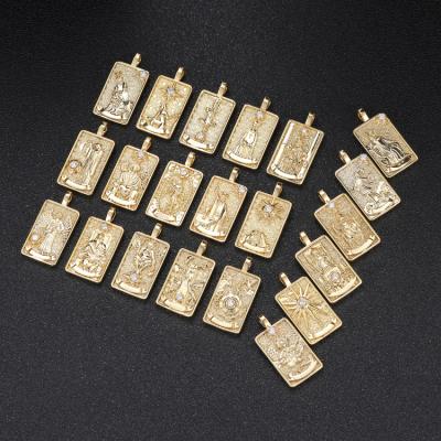 China FASHIONABLE Horoscope Jewelry Designs Zodiac 22 CZ Brass 14K Gold Plated Tarot Cards Charms Bulk Pendants for sale