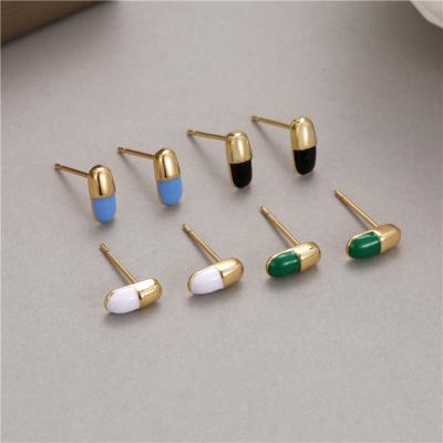 China Fashionable Trendy Earring Colorful Pill Form Hypoallergenic Enamel Jewelry Stud Earrings for sale