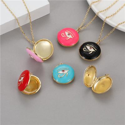 China 2022 FASHIONABLE New Enamel Eye Of Horus Gold Plated Photo Pendant Necklace Empty Pendant Fashion for sale