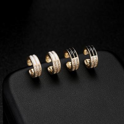 China TRENDY Micro Pave Zirconia 14K Gold Plated Enamel Ear Cuffs For Non Pierced Ears for sale