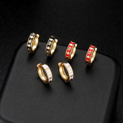 China New FASHIONABLE Design Geometric14K Gold Plated Enamel Huggie Circle Earrings for sale