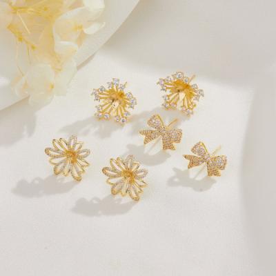 China FASHIONABLE DIY 14K Gold Micro-inlaid Zircon Flower Bowknot Jewelry Earrings Stud for sale