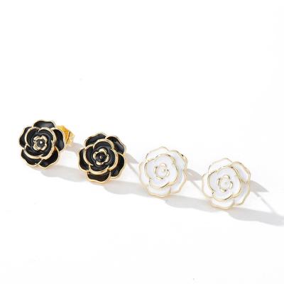 China Trendy Fashion Style Ear Stud 14K Korean Brass Gold Plated Enamel Flower Stud Earrings For Women for sale