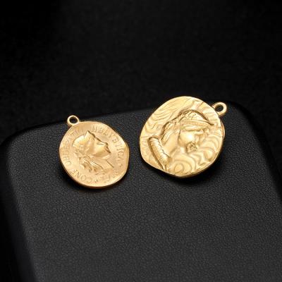 China TRENDY Empty Plating 14K Gold Stainless Steel Roman Coin Charm Pendant for sale