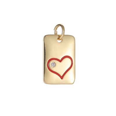 China FASHIONABLE Wholesale 14K Gold Plated Rectangle Enamel Heart Shape Necklace Pendants Charms for sale