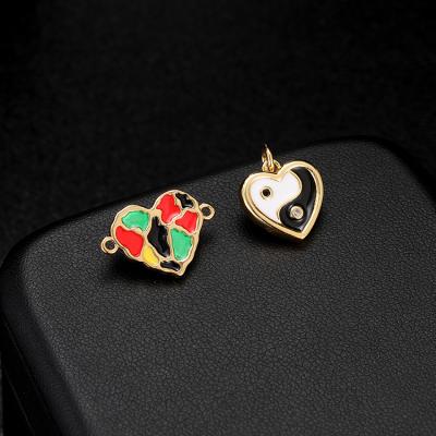 China Hot TRENDY Fashion 14K Gold Plated Enamel Tai Chi Yin Yang Heart Shape Charm for sale