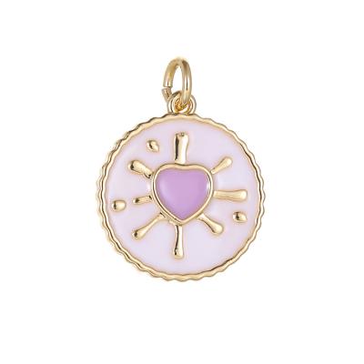 China TRENDY Candy Color Heart Gold Plated Coin Shape Enamel Paint Macaron Heart Pendant Charm For Necklace Making for sale