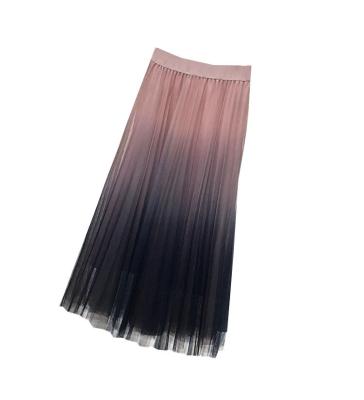 China Ysmarket Women's Pleated A-Line Sun School Midi Skirt Long Asymmetry Tulle Skirt Female Summer New Korean Elegant Gradient High Waist for sale