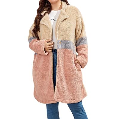 China Autumn And Winter New Style Padded Plush Lapel Plus Size Women's Jacket Hit Color Coat Mid Length Padded Coat Women's for sale