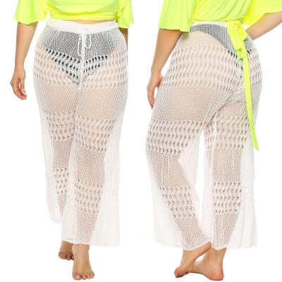 China Anti-wrinkle Dropshipping Women See Through Mesh Flare Cover Pants Elastic Waist Wide Leg Palazzo Pants for sale