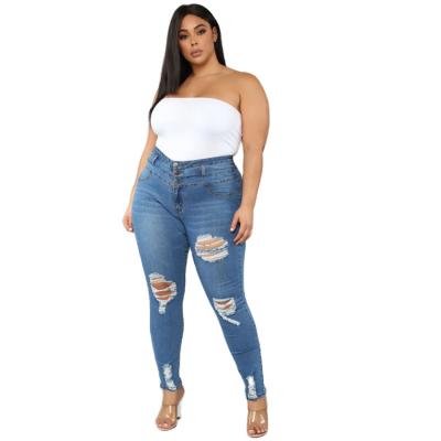 China Dropshipping European and American size plus size high ripped skinny women's jeans fat women's large size jeans for sale