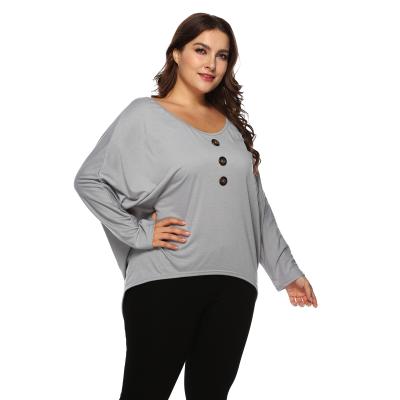 China Dropshipping breathable ladies plus size autumn wear women loose long batwing sleeve T-shirt shirts blouses for sale