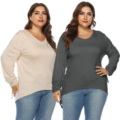 China Dropshipping Breathable T-shirt Plus Size Women's V-Neck Single Sleeve Adjustable Long Sleeve Blouse Tops Female Dress for sale