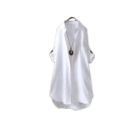 China Fashion Anti-Shrink Cotton Spring Poplin Ladies Casual Tops and Blouses Women's Long White Shirts Long Shirt for sale