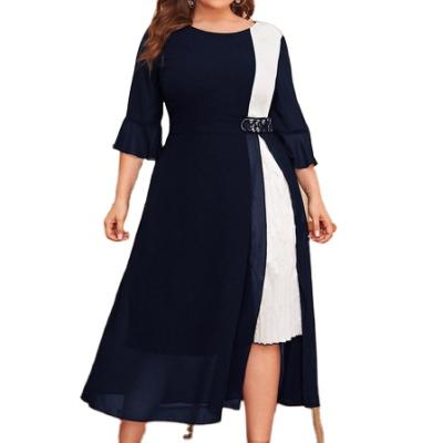 China Dropshipping QUICK DRY Elegant contrast color plus size autumn and winter chiffon plus size dress for sale