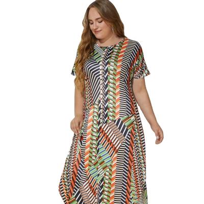 China Anti-wrinkle Dropshipping best-selling women dress 2021plus size clothing for women Maxi Dress Ladies Geometric short sleeve irregular for sale