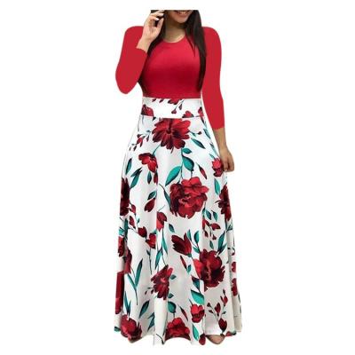 China Viable Stylish Elegant Color Matching Flower Long Dress Skirt For Women for sale