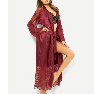 China Dropshipping Long QUICK DRY lace plus size silk women's long robes night wear lingerie nightwear for sale