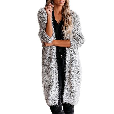 China European and American sweater Anti-wrinkle women fall and winter 2021 new solid color knitted long cardigan jacket women for sale