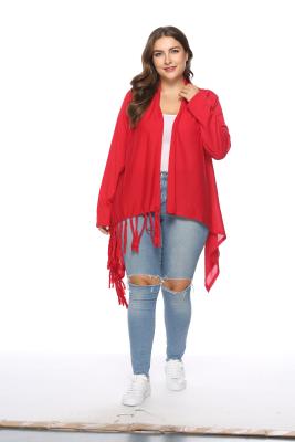 China Other Dropshipping Plus Size Women Clothing Autumn Tassel One Button Multi Use Midum Cardigan Coat Casaco Cardigan Sweater for sale