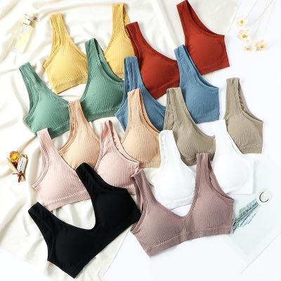 China Wholesale Breathable V Cut Comfortable Sexy Wireless Sports Bra Sports Yoga Wireless Nude Bra for sale