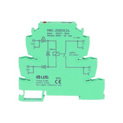 China MRC-25D51C24 1NO 5A 5VDC Relay Interface Module 5V-250VAC/DC Sealed Electromechanical Coil Output LED Flasher Relay Din Thin Rail for sale