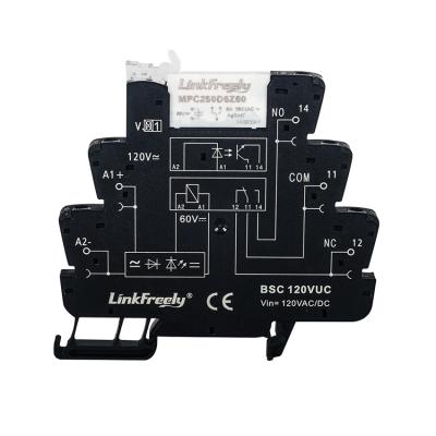 China 120VDC/AC LED indicator screw interface relay module din rail load 6A/250VAC sealed slim electromagnetic power relay control voltage for sale