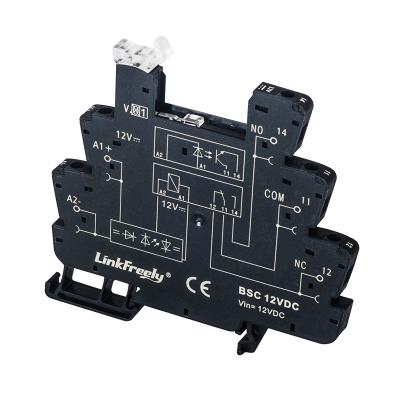 China 12VDC Vin 6.4mm interface relay base LED indicator screw connection din rail sealed slim relay socket for SSR and electromechanical relay for sale