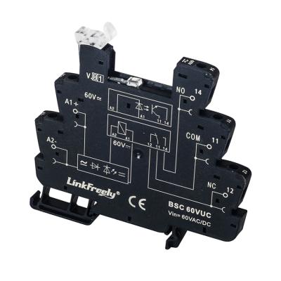 China 60VDC/AC Vin 6.4mm interface relay base LED indicator screw connection din rail sealed slim relay socket 6.4mm for electric power relay for sale