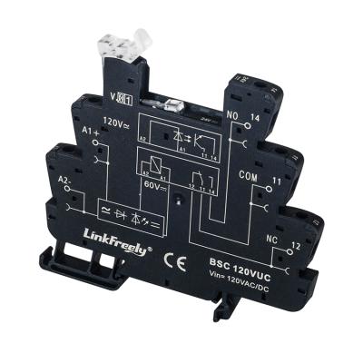 China 120VDC/AC Vin 6.4mm interface relay base LED indicator screw connection din rail sealed slim relay socket 6.4mm for industrial power relay for sale