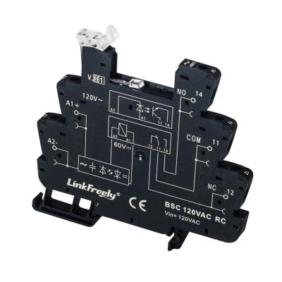 China 120VAC Vin 6.4mm interface relay base LED indicator screw connection din rail sealed slim relay socket 6.4mm for industrial power relay for sale