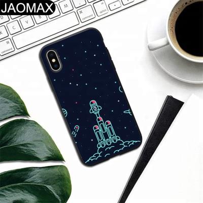 China Fashion Universe Space Cartoon Rocket Designs Painting Custom Silicon Phone Case For iphone 6 7 8 plus X OEM Mate Back Black TPU Cover for sale