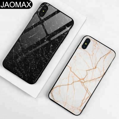 China Custom Glossy Outdoor Fashion Tempered Glass Cell Phone Black White Marble Case For iphone X 6 7 8 Back Cover Hard Phone Cases for sale