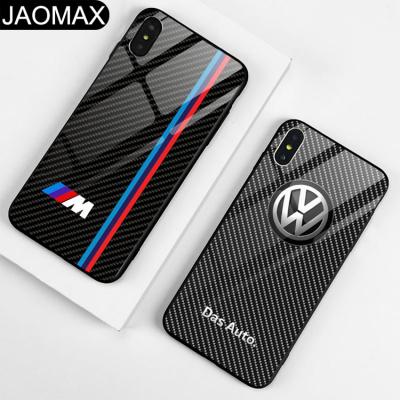 China 2019 Luxury Brand Car Logo Custom Tempered Glass Cell Phone Case Back Cover Phone For iphone Xs Max xr 6s 7 8 plus hard back cover for sale