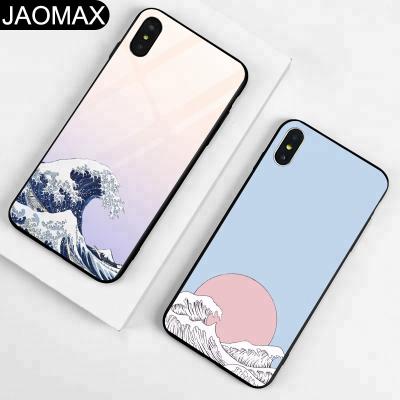 China Fanshion Japan Suction Summer Sea Wave Sun Designs Custom Tempered Glass Cell Phone Case For iPhone X 6 7 8 Back Cover Hard Phone Cases Join for sale