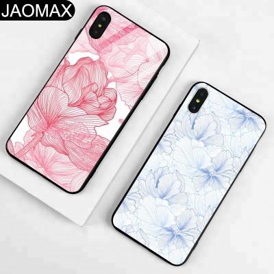 China Fanshion Simple Line Painting Floral Design Custom Tempered Glass Cell Phone Case For iPhone X 6 7 8 Back Cover Hard Phone Cases Join for sale