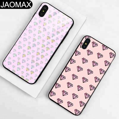 China Cute Fanshion Cartoon Diamond Designs Custom Tempered Glass Cell Phone Case For iphone X 6 7 8 Cover Back Hard Phone Cases Join for sale