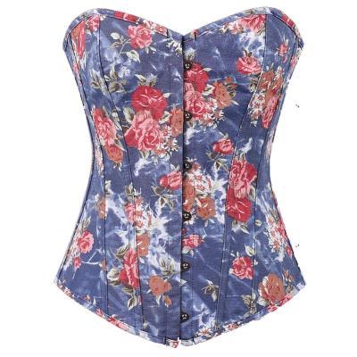 China Wholesale Antibacterial Top Selling Strong Denim Fabric Flowers Prints Cotton Corset For Girls for sale