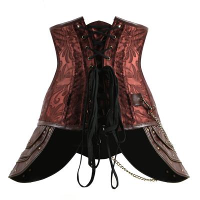 China Latest Court Antibacterial Royal Neoprene Waist 34cm Shiny Leather Horn Buckle Hangs Corsets, Retro Strap Belt Steel Boned Waist Trainer for sale