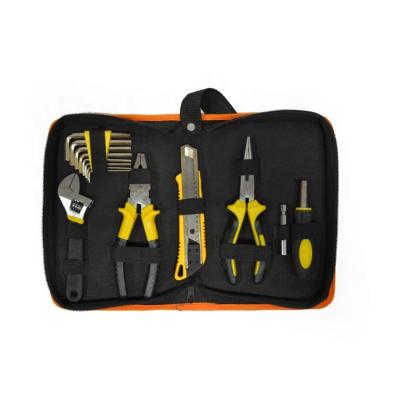 China Convenient Storage 15 Piece Universal Repair Tool Home Essential Hardware Tool Kit With Black Canvas Bag for sale